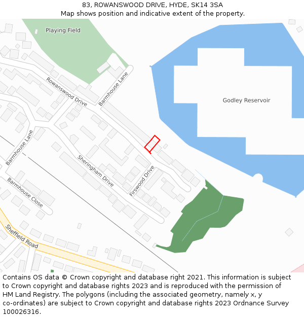 83, ROWANSWOOD DRIVE, HYDE, SK14 3SA: Location map and indicative extent of plot