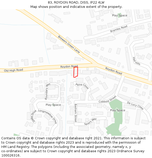 83, ROYDON ROAD, DISS, IP22 4LW: Location map and indicative extent of plot