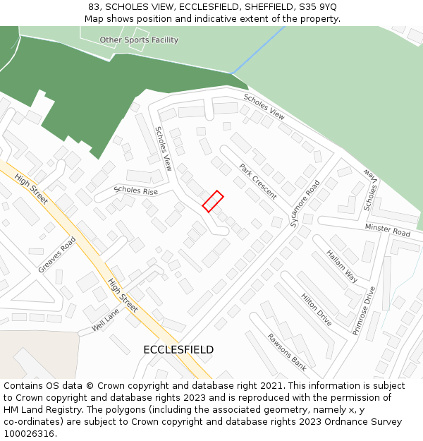 83, SCHOLES VIEW, ECCLESFIELD, SHEFFIELD, S35 9YQ: Location map and indicative extent of plot