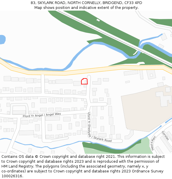 83, SKYLARK ROAD, NORTH CORNELLY, BRIDGEND, CF33 4PD: Location map and indicative extent of plot