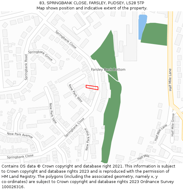 83, SPRINGBANK CLOSE, FARSLEY, PUDSEY, LS28 5TP: Location map and indicative extent of plot