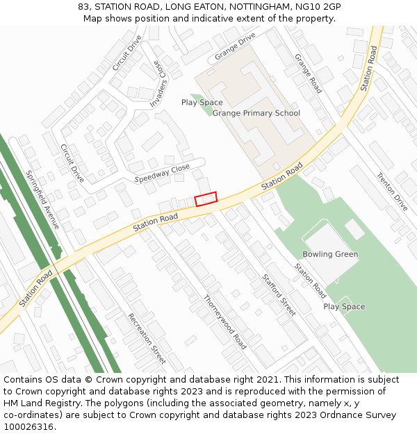 83, STATION ROAD, LONG EATON, NOTTINGHAM, NG10 2GP: Location map and indicative extent of plot