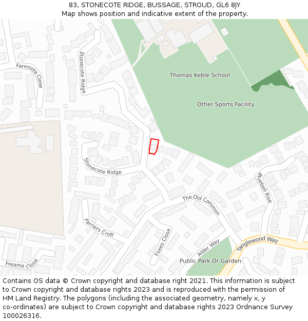 83, STONECOTE RIDGE, BUSSAGE, STROUD, GL6 8JY: Location map and indicative extent of plot