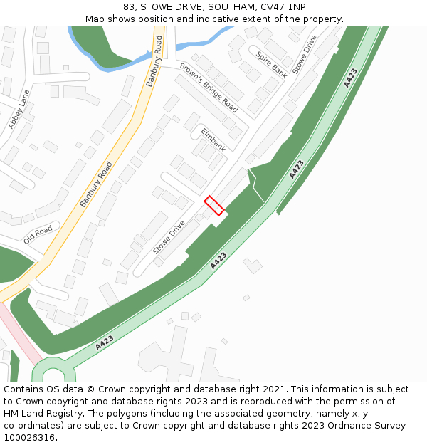 83, STOWE DRIVE, SOUTHAM, CV47 1NP: Location map and indicative extent of plot