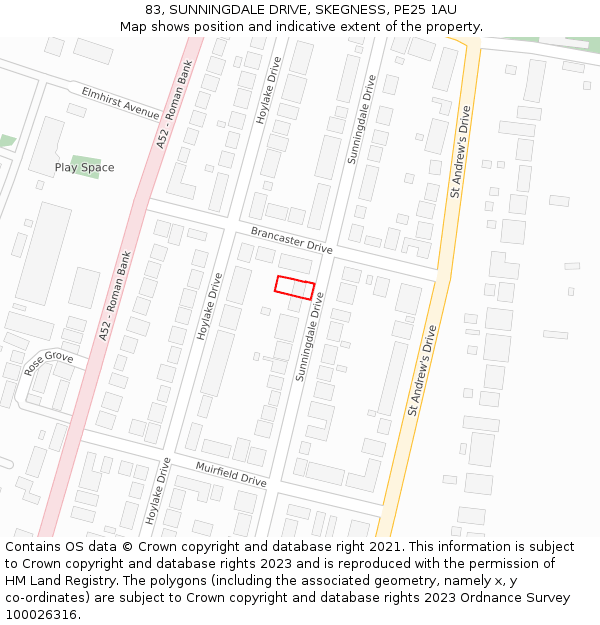 83, SUNNINGDALE DRIVE, SKEGNESS, PE25 1AU: Location map and indicative extent of plot