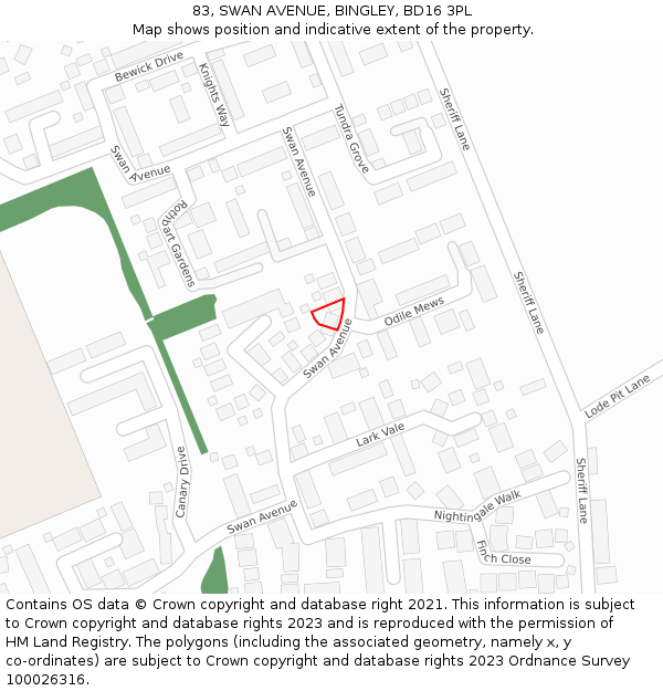 83, SWAN AVENUE, BINGLEY, BD16 3PL: Location map and indicative extent of plot