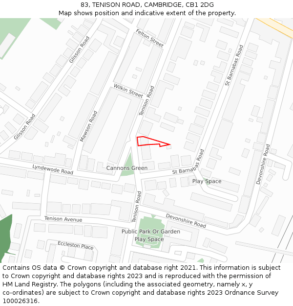 83, TENISON ROAD, CAMBRIDGE, CB1 2DG: Location map and indicative extent of plot
