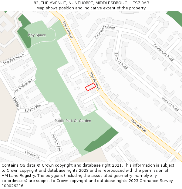 83, THE AVENUE, NUNTHORPE, MIDDLESBROUGH, TS7 0AB: Location map and indicative extent of plot