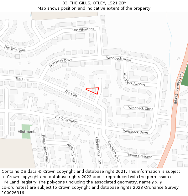 83, THE GILLS, OTLEY, LS21 2BY: Location map and indicative extent of plot