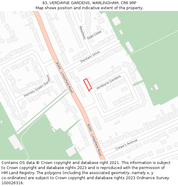 83, VERDAYNE GARDENS, WARLINGHAM, CR6 9RP: Location map and indicative extent of plot