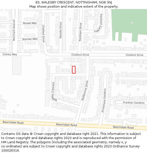 83, WALESBY CRESCENT, NOTTINGHAM, NG8 3NJ: Location map and indicative extent of plot