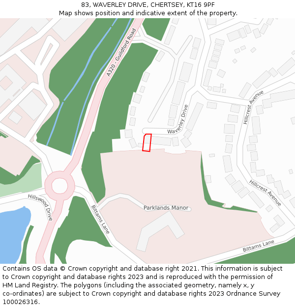 83, WAVERLEY DRIVE, CHERTSEY, KT16 9PF: Location map and indicative extent of plot