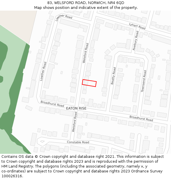 83, WELSFORD ROAD, NORWICH, NR4 6QD: Location map and indicative extent of plot
