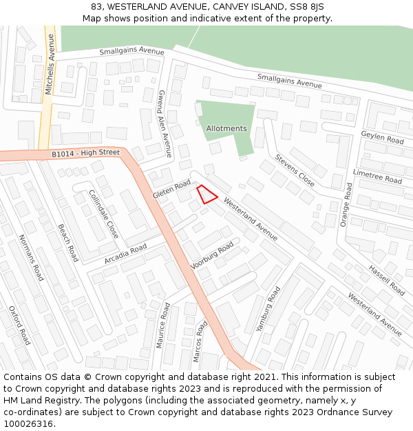 83, WESTERLAND AVENUE, CANVEY ISLAND, SS8 8JS: Location map and indicative extent of plot