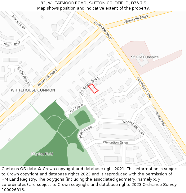 83, WHEATMOOR ROAD, SUTTON COLDFIELD, B75 7JS: Location map and indicative extent of plot