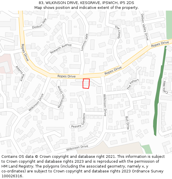 83, WILKINSON DRIVE, KESGRAVE, IPSWICH, IP5 2DS: Location map and indicative extent of plot