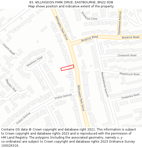 83, WILLINGDON PARK DRIVE, EASTBOURNE, BN22 0DB: Location map and indicative extent of plot