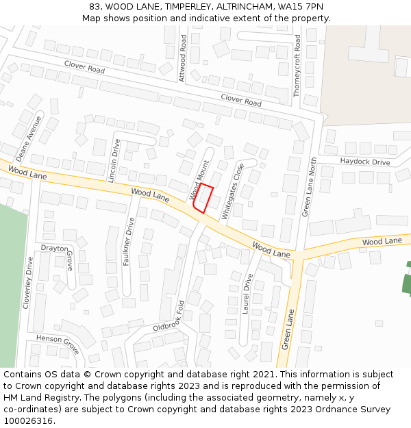 83, WOOD LANE, TIMPERLEY, ALTRINCHAM, WA15 7PN: Location map and indicative extent of plot