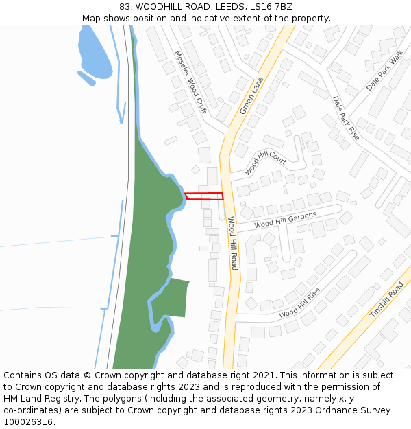 83, WOODHILL ROAD, LEEDS, LS16 7BZ: Location map and indicative extent of plot