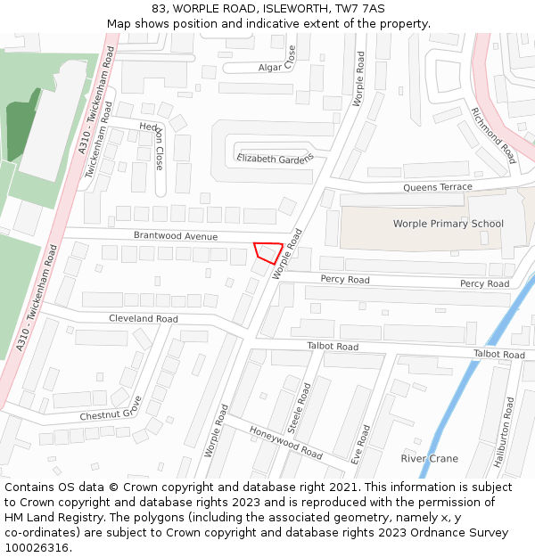 83, WORPLE ROAD, ISLEWORTH, TW7 7AS: Location map and indicative extent of plot