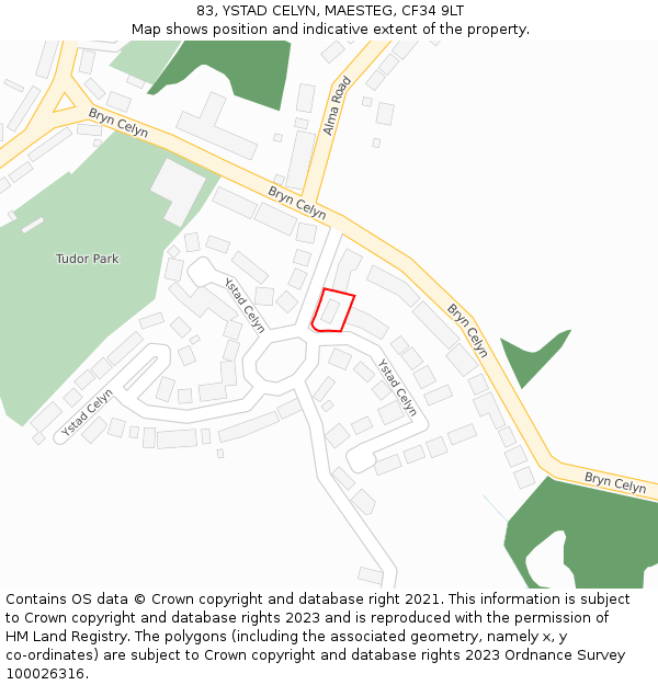 83, YSTAD CELYN, MAESTEG, CF34 9LT: Location map and indicative extent of plot