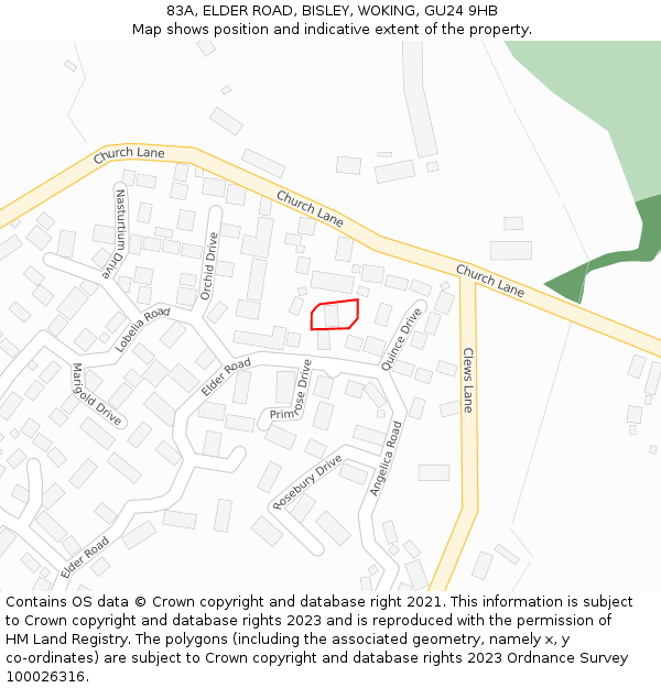83A, ELDER ROAD, BISLEY, WOKING, GU24 9HB: Location map and indicative extent of plot