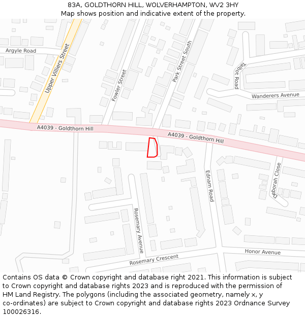 83A, GOLDTHORN HILL, WOLVERHAMPTON, WV2 3HY: Location map and indicative extent of plot