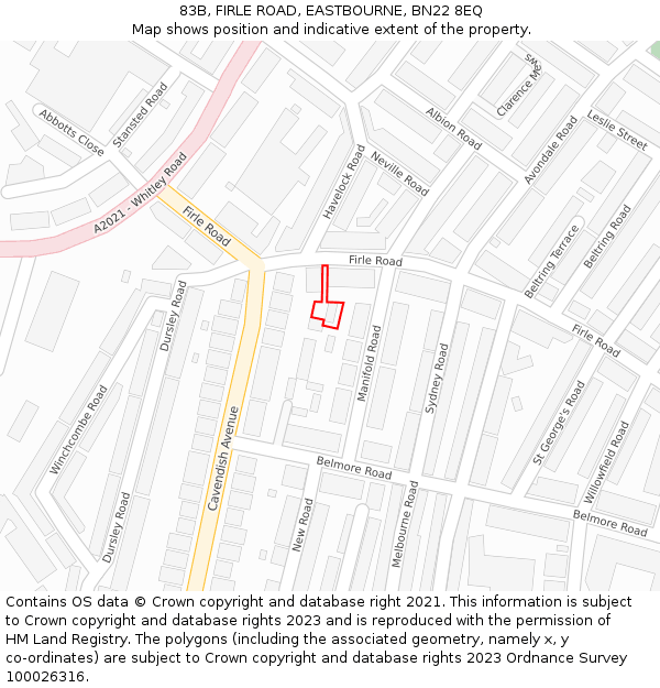83B, FIRLE ROAD, EASTBOURNE, BN22 8EQ: Location map and indicative extent of plot
