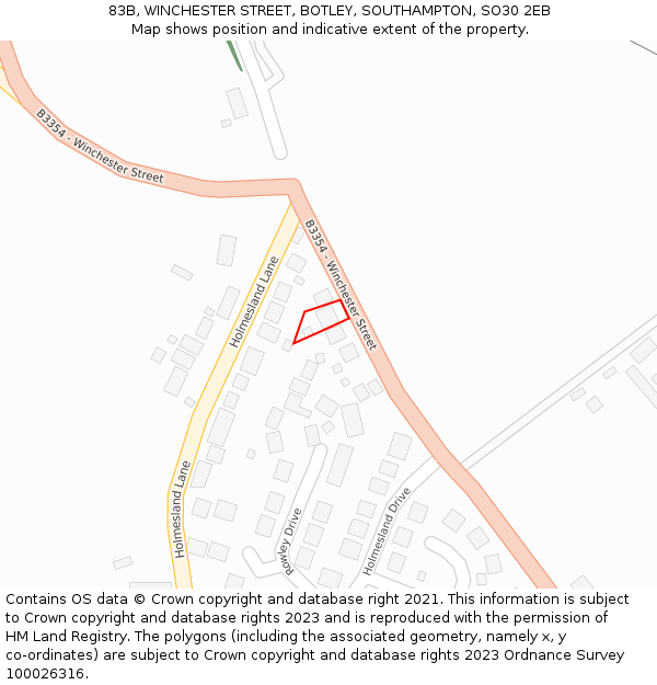 83B, WINCHESTER STREET, BOTLEY, SOUTHAMPTON, SO30 2EB: Location map and indicative extent of plot