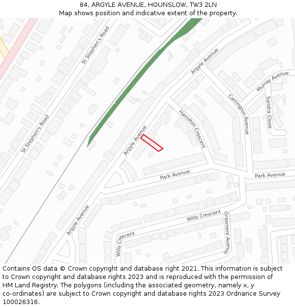 84, ARGYLE AVENUE, HOUNSLOW, TW3 2LN: Location map and indicative extent of plot