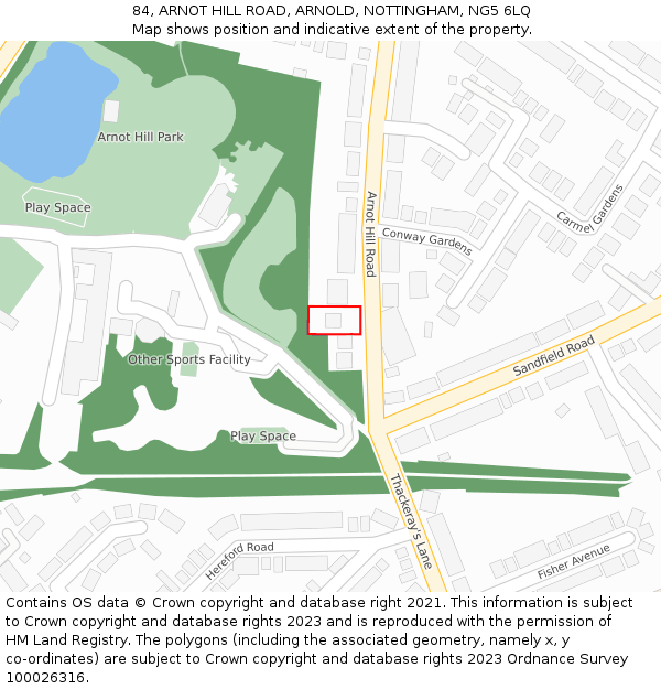 84, ARNOT HILL ROAD, ARNOLD, NOTTINGHAM, NG5 6LQ: Location map and indicative extent of plot