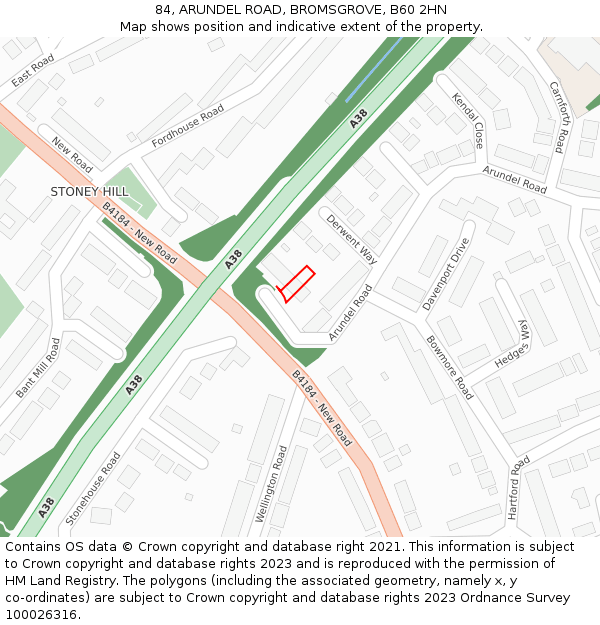 84, ARUNDEL ROAD, BROMSGROVE, B60 2HN: Location map and indicative extent of plot