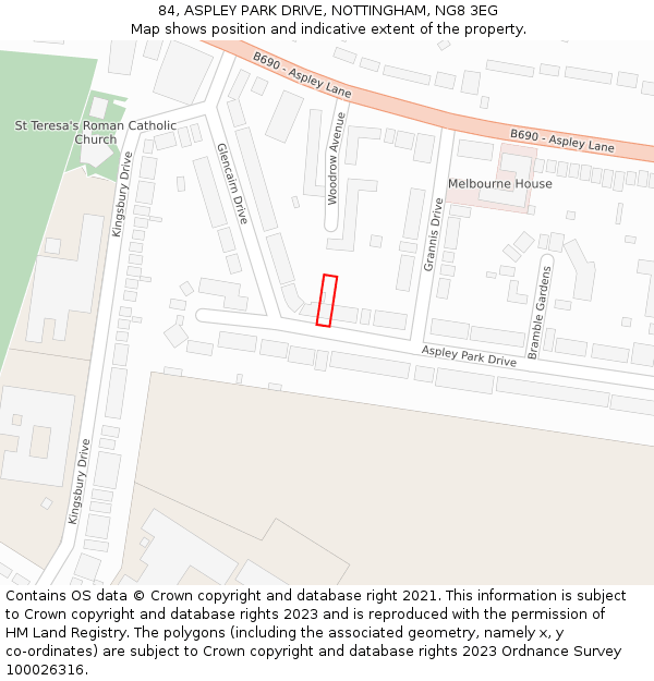 84, ASPLEY PARK DRIVE, NOTTINGHAM, NG8 3EG: Location map and indicative extent of plot