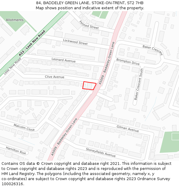 84, BADDELEY GREEN LANE, STOKE-ON-TRENT, ST2 7HB: Location map and indicative extent of plot