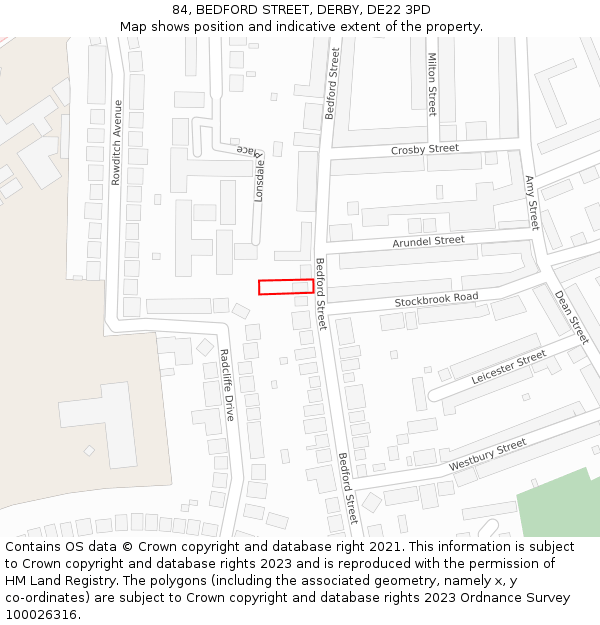 84, BEDFORD STREET, DERBY, DE22 3PD: Location map and indicative extent of plot