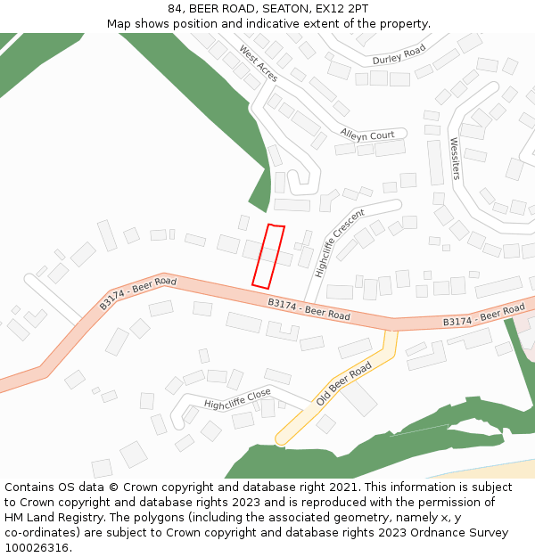 84, BEER ROAD, SEATON, EX12 2PT: Location map and indicative extent of plot