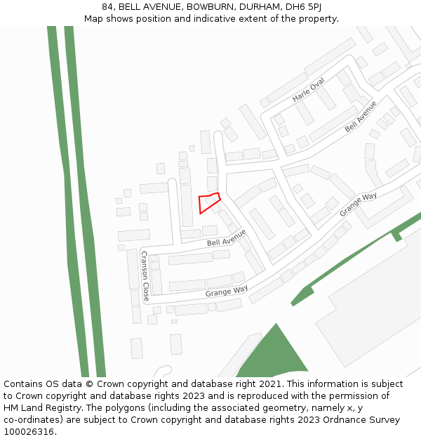 84, BELL AVENUE, BOWBURN, DURHAM, DH6 5PJ: Location map and indicative extent of plot