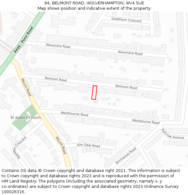 84, BELMONT ROAD, WOLVERHAMPTON, WV4 5UE: Location map and indicative extent of plot