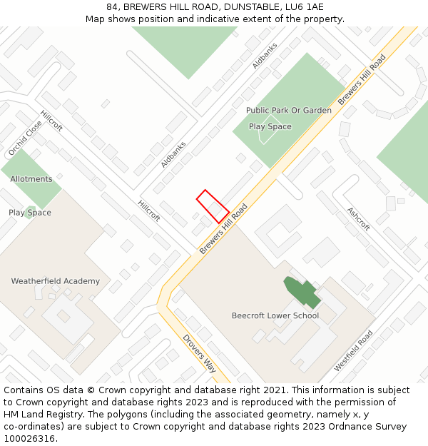 84, BREWERS HILL ROAD, DUNSTABLE, LU6 1AE: Location map and indicative extent of plot