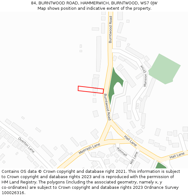 84, BURNTWOOD ROAD, HAMMERWICH, BURNTWOOD, WS7 0JW: Location map and indicative extent of plot