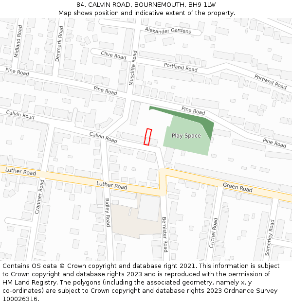84, CALVIN ROAD, BOURNEMOUTH, BH9 1LW: Location map and indicative extent of plot