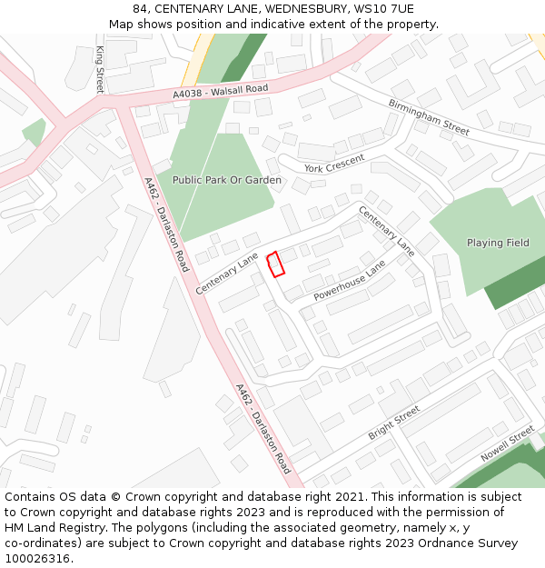 84, CENTENARY LANE, WEDNESBURY, WS10 7UE: Location map and indicative extent of plot
