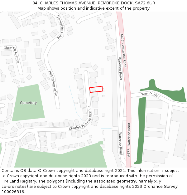 84, CHARLES THOMAS AVENUE, PEMBROKE DOCK, SA72 6UR: Location map and indicative extent of plot