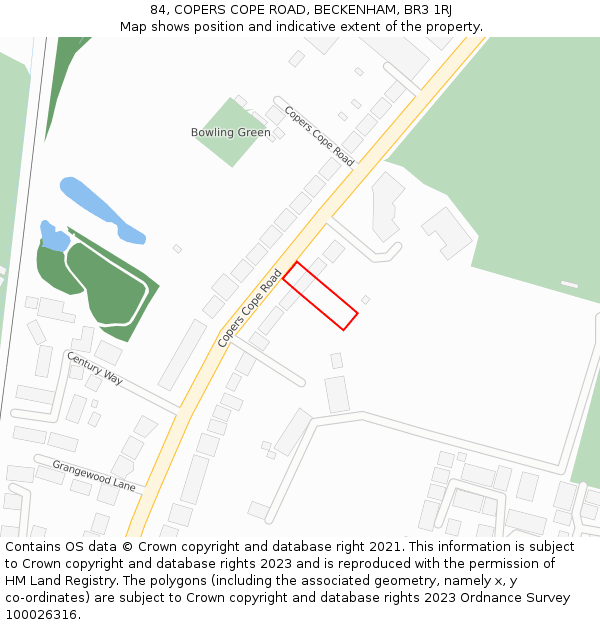 84, COPERS COPE ROAD, BECKENHAM, BR3 1RJ: Location map and indicative extent of plot