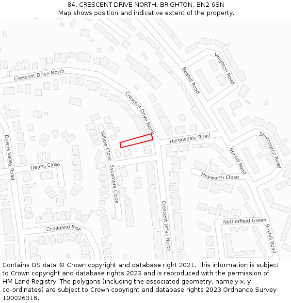 84, CRESCENT DRIVE NORTH, BRIGHTON, BN2 6SN: Location map and indicative extent of plot