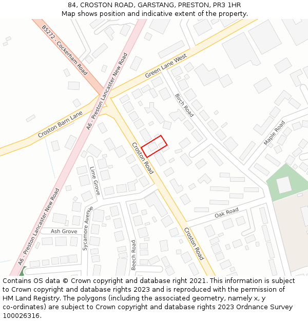 84, CROSTON ROAD, GARSTANG, PRESTON, PR3 1HR: Location map and indicative extent of plot
