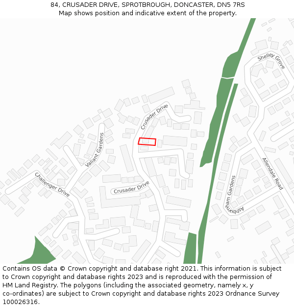 84, CRUSADER DRIVE, SPROTBROUGH, DONCASTER, DN5 7RS: Location map and indicative extent of plot