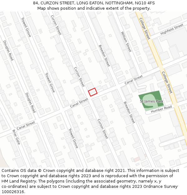 84, CURZON STREET, LONG EATON, NOTTINGHAM, NG10 4FS: Location map and indicative extent of plot
