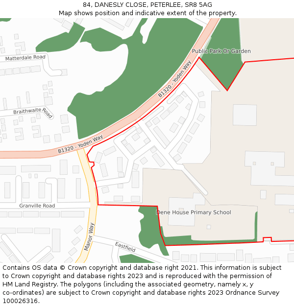 84, DANESLY CLOSE, PETERLEE, SR8 5AG: Location map and indicative extent of plot