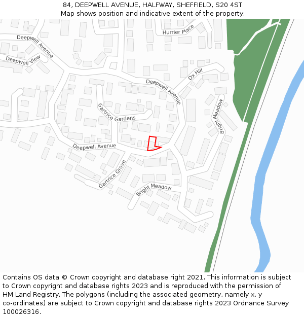 84, DEEPWELL AVENUE, HALFWAY, SHEFFIELD, S20 4ST: Location map and indicative extent of plot